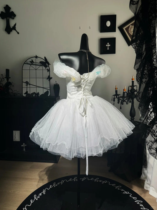 New Homecoming Dress Off the Shoulder Tulle Flower Back to School Outfits Party Dress Birthday Dress D7641