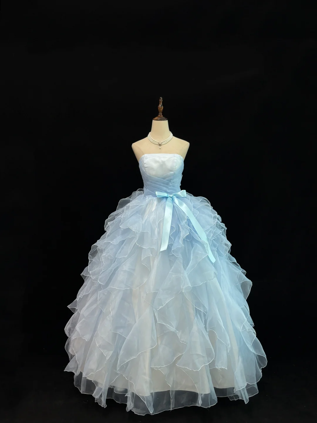 Light Blue Strapless A-Line Ruffles Evening Gowns Sweet 16 Birthday Ball Gowns, D1177