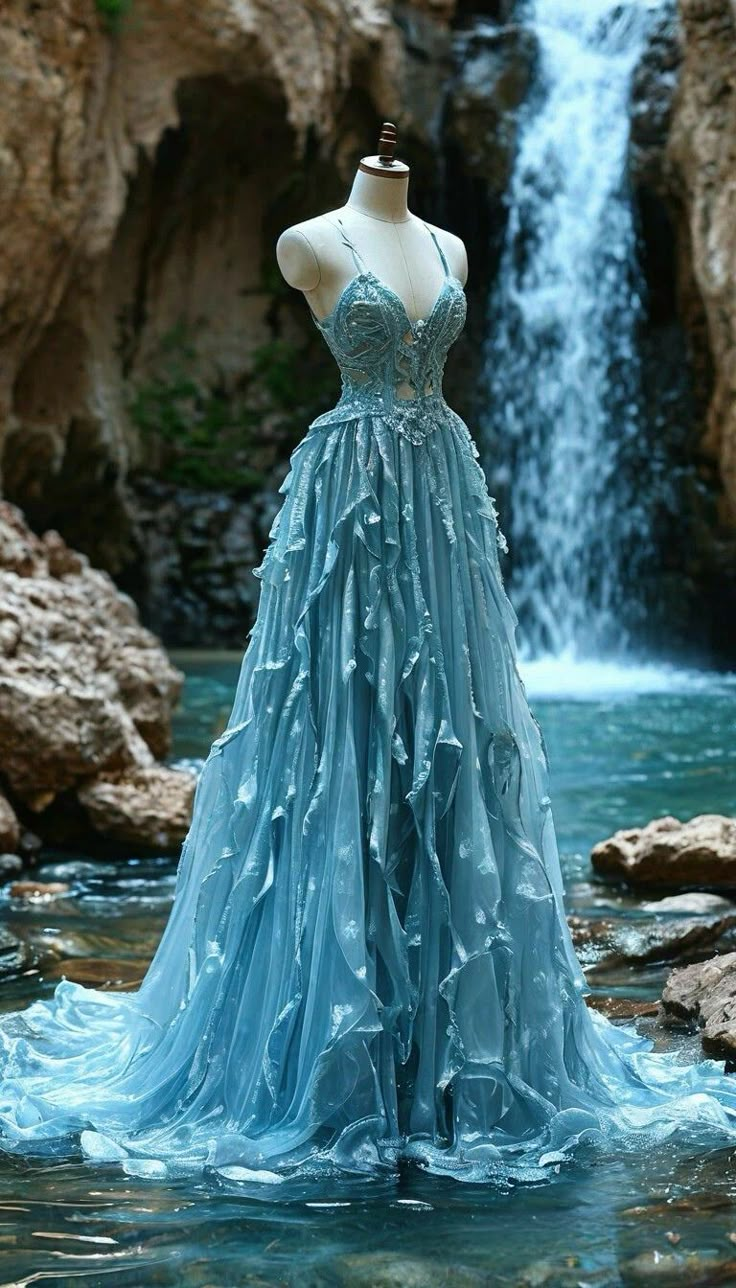 Hellblaues A-Linien-Ballkleid mit Spaghettiträgern und Rüschen, langes Abendkleid, D759