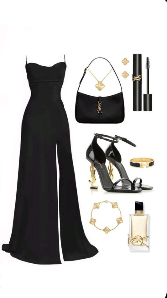 Classy Black Spaghetti Straps Satin Long Party Dress with Slit MD7304