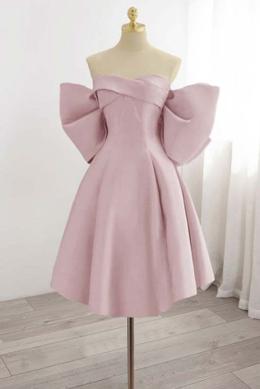 Unique Homecoming Dress Strapless Bowknot Back to School Outfits Party Dress D7754