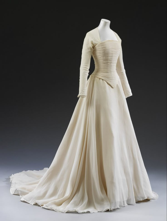 Elegantes, elfenbeinfarbenes, langärmliges A-Linien-Chiffon-Retro-Brautkleid, Abendkleid, D881