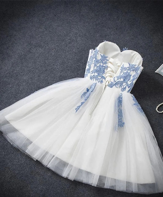 Unique Homecoming Dress Sweetheart Tulle Applique Back to School Outfits Party Dress D7703