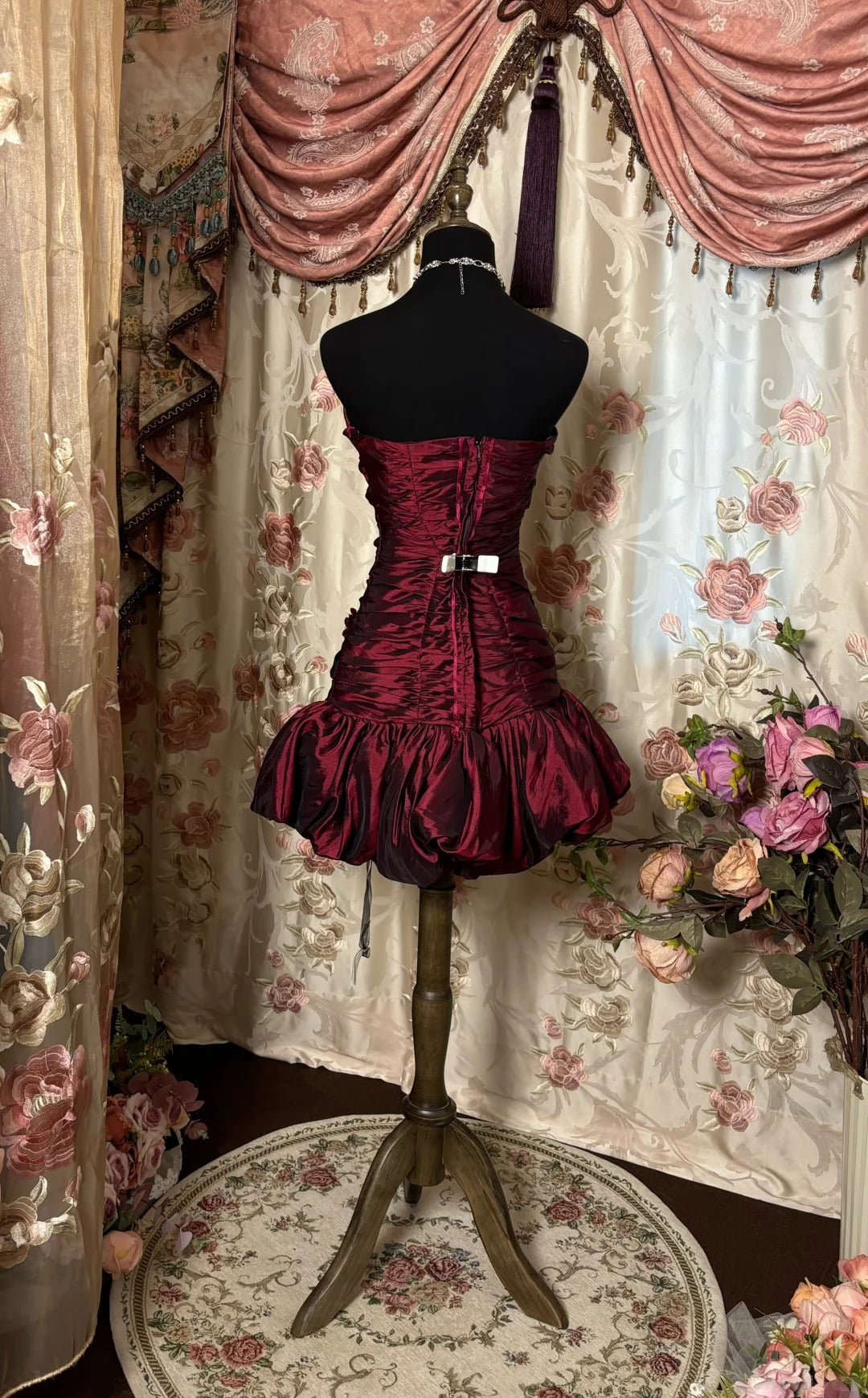 New Homecoming Dress Strapless Fold Flowers Rinestone Prom Dress Back to School Outfits Party Dress D6144