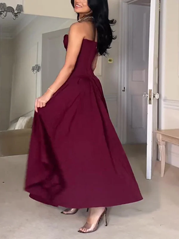 Burgundy Sweetheart A-Line Elegant Long Formal Party Dress MD7319