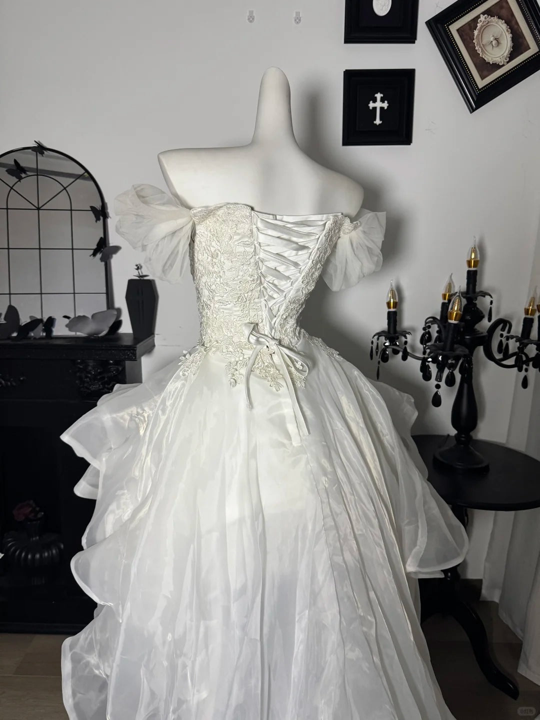 New Homecoming Dress Off the Shoulder Tulle Lace Hi-Lo Cascade Applique Back to School Outfits Party Dress Birthday Dress Wedding Dress D7671
