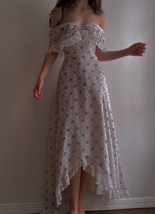 Robe de soirée longue en mousseline de soie lilas à épaules dénudées, coupe trapèze, robe d'invitée de mariage, D1188