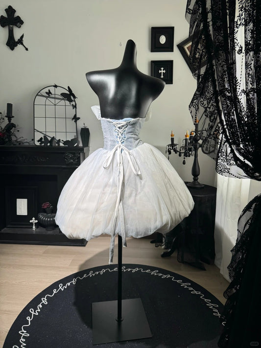 New Homecoming Dress Strapless Tulle Bead Sequins Back to School Outfits Party Dress D7572