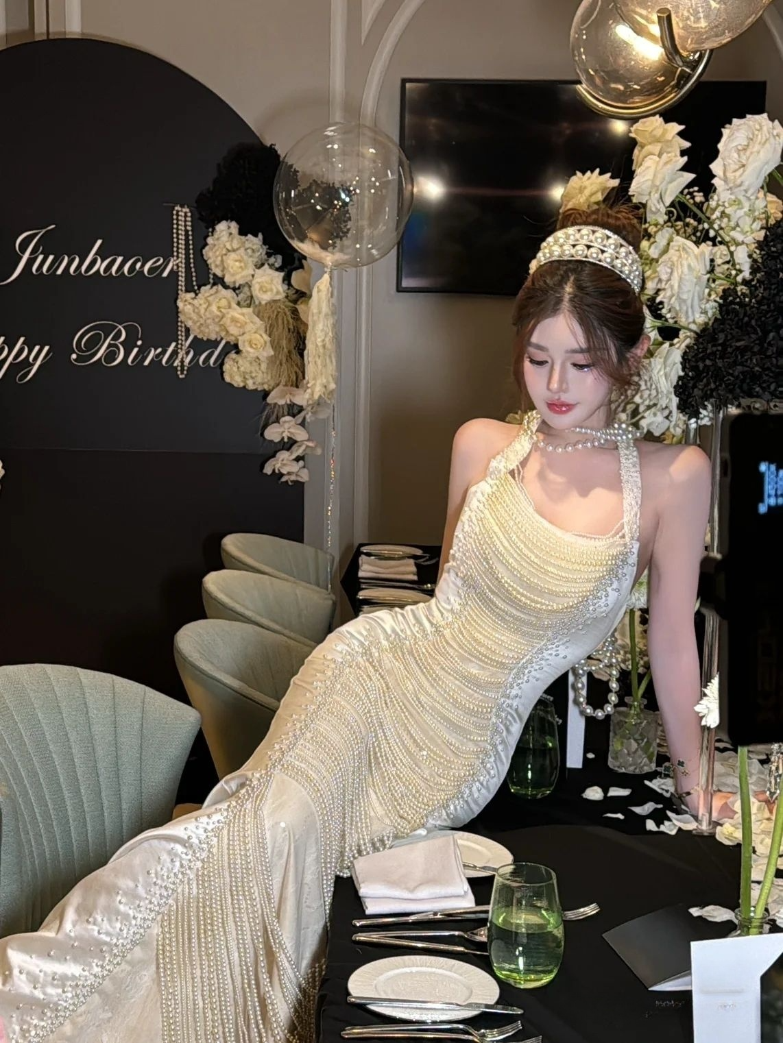 Gorgeous Off Shoulder Mermaid Pearls Chic Wedding Dresses Birthday Outfits, D1189