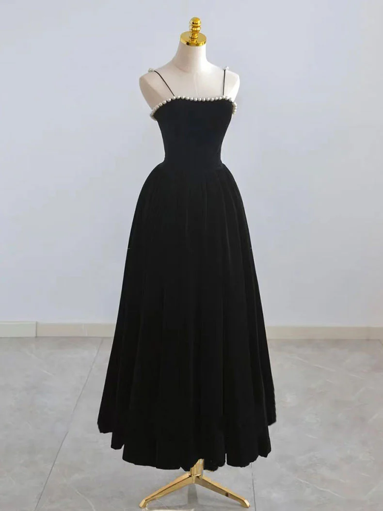 Simple Black tea length prom dress, Black homecoming dress MD7235