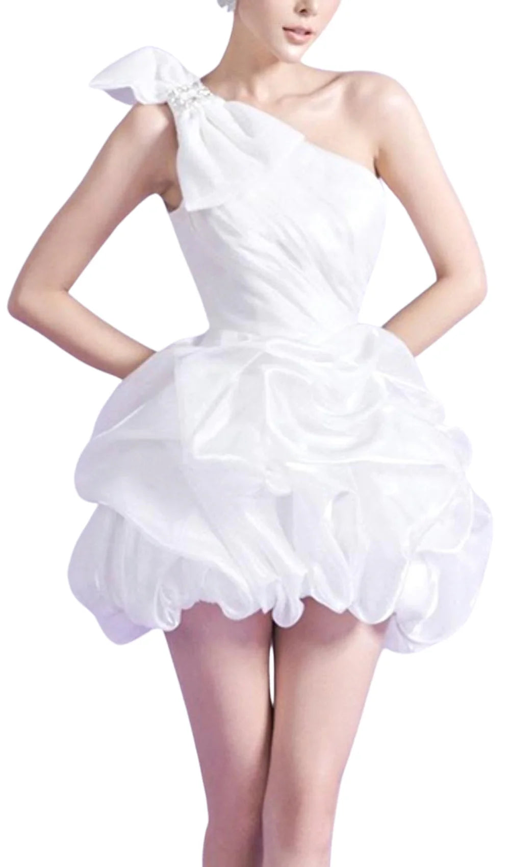 Beautiful Homecoming Dress One Shoulder Pleated Bowknot Back to School Outfits Party Dress D7241