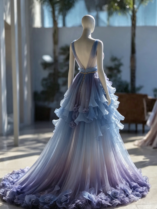 2026 Prom Dress V-neck Pleated Ruffle Gala Gown Birthday Party Outfits Evening Dress D4778