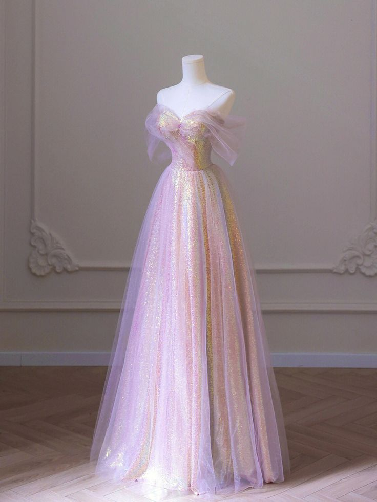 Lovely Pink Off Shoulder A-Line Sequins Long Formal Party Dress MD7369