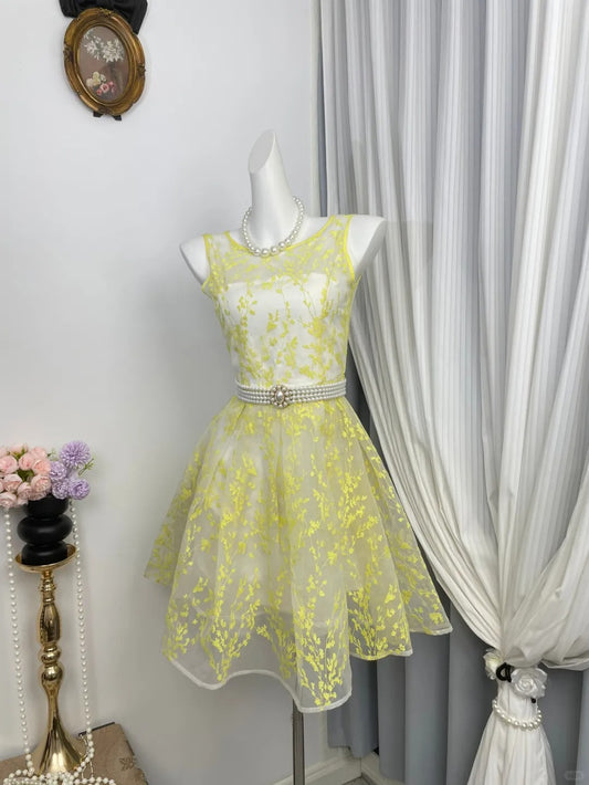 New Homecoming Dress Jewel Pearl Pleated Back to School Outfits Party Dress D6950