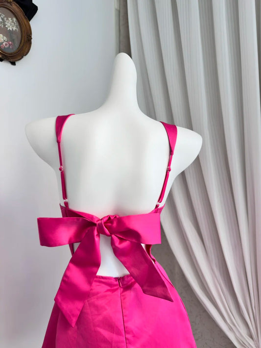 New Homecoming Dress Square Pleated Bowknot Back to School Outfits Party Dress D6915
