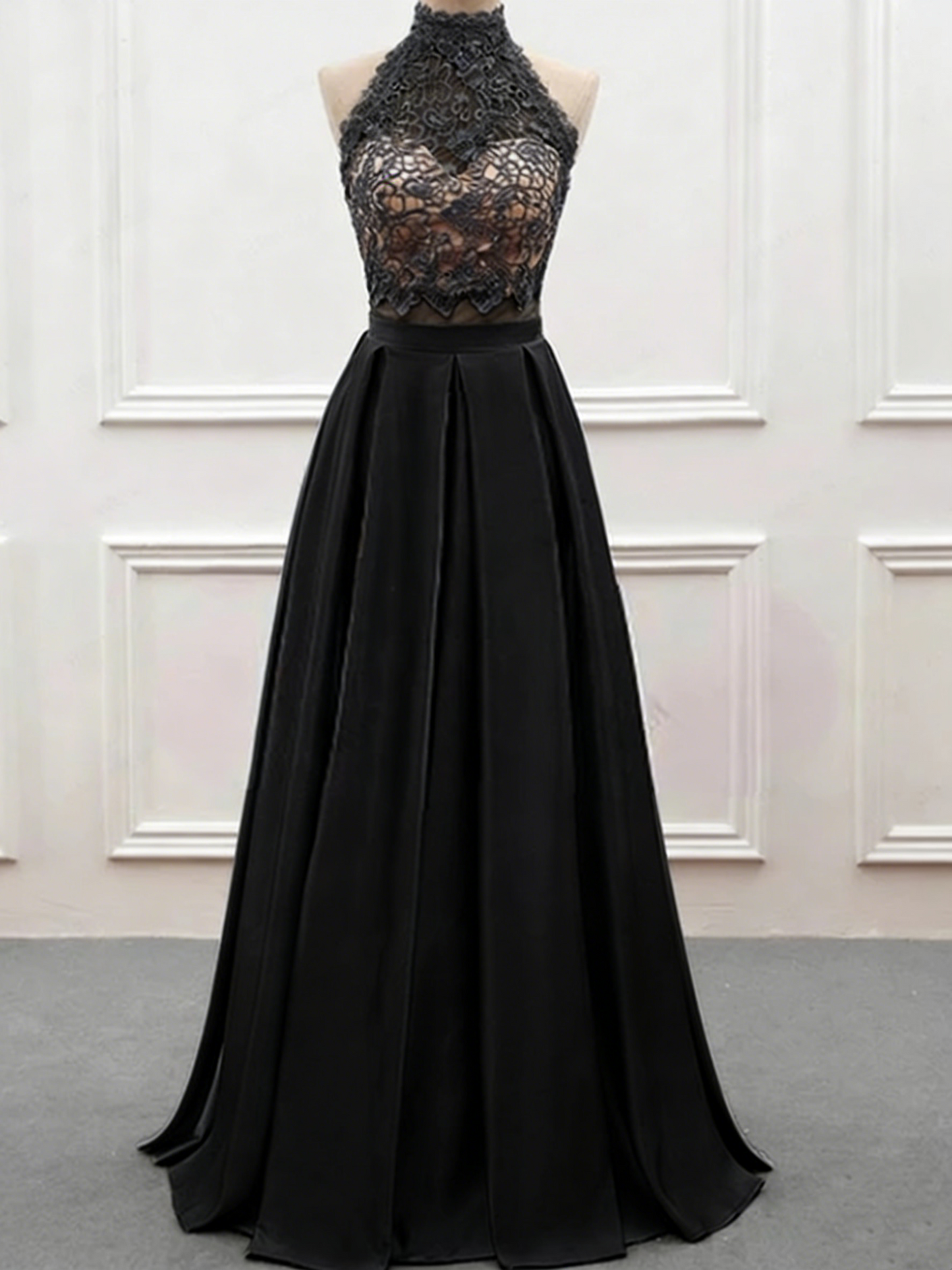 Robe de bal trapèze à col montant et dos nu, deux pièces, robe de soirée formelle, robe de gala M2571