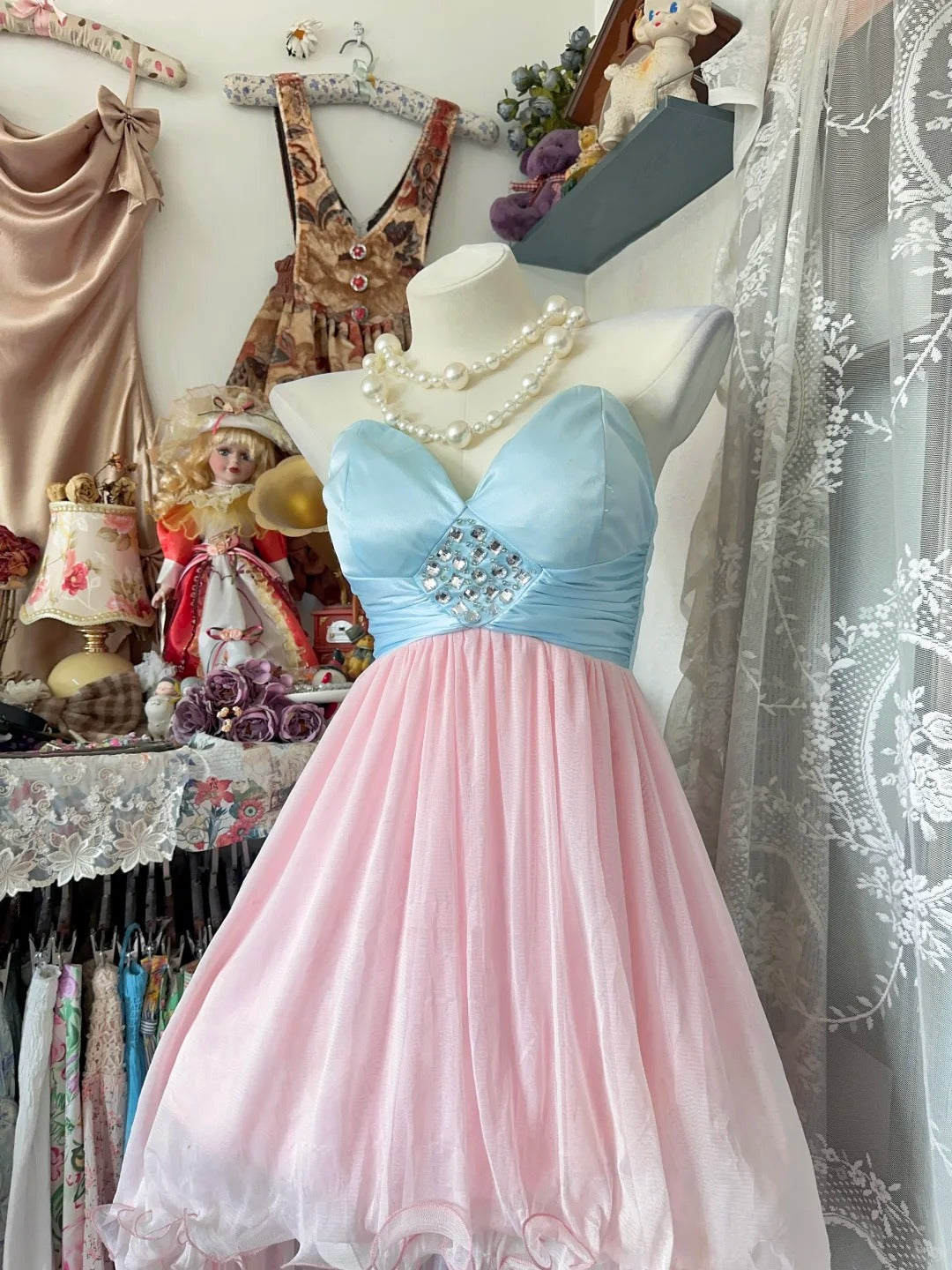 Charming Homecoming Dress Sweetheart Tulle Rinestone Hi-Lo Prom Dress Back to School Outfits Party Dress D6192