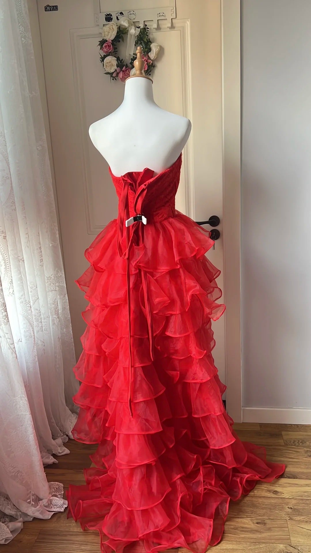 Pretty Homecoming Dress Strapless Hi-Lo Cascade Back to School Outfits Party Dress D6451