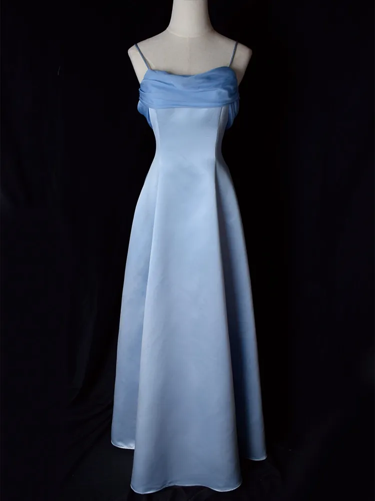 Robe de soirée longue lilas à bretelles spaghetti, coupe trapèze, style vintage, MD7568