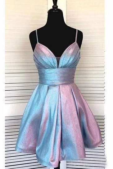 Beautiful Homecoming Dress V Neck Pleated Back to School Outfits Party Dress D7239