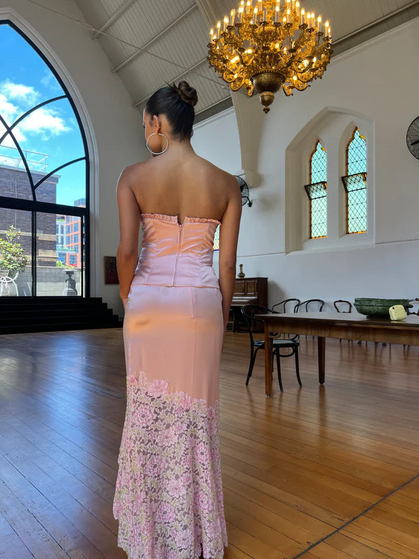 Lovely Pink Two Pieces Strapless Sheath Satin Long Party Dress Birthday Outfits, D918
