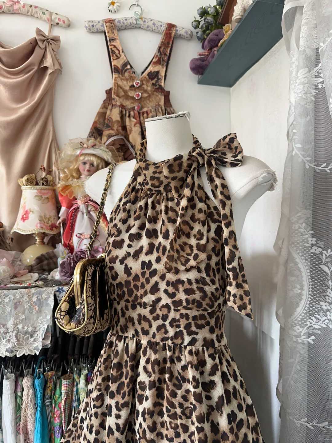Vintage Leopard Print Halter Dress Design A-Line Homecoming Dress Party Dress D1677