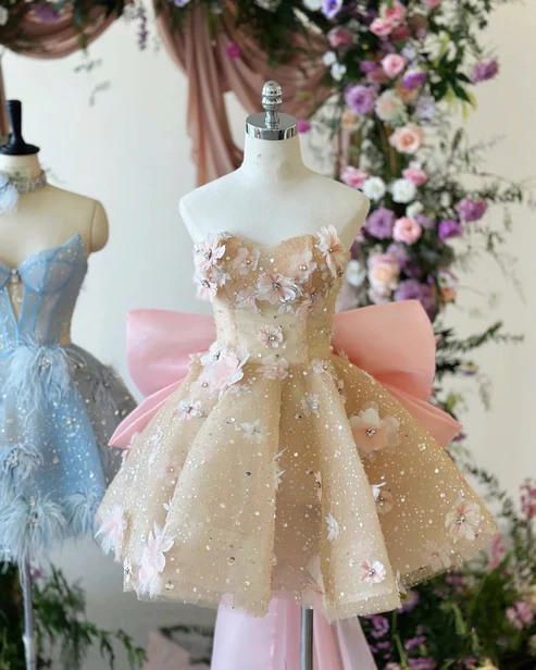 Lovely Sweetheart A-Line Floral Appliques Short Party Dresses Birthday Outfits, D1130