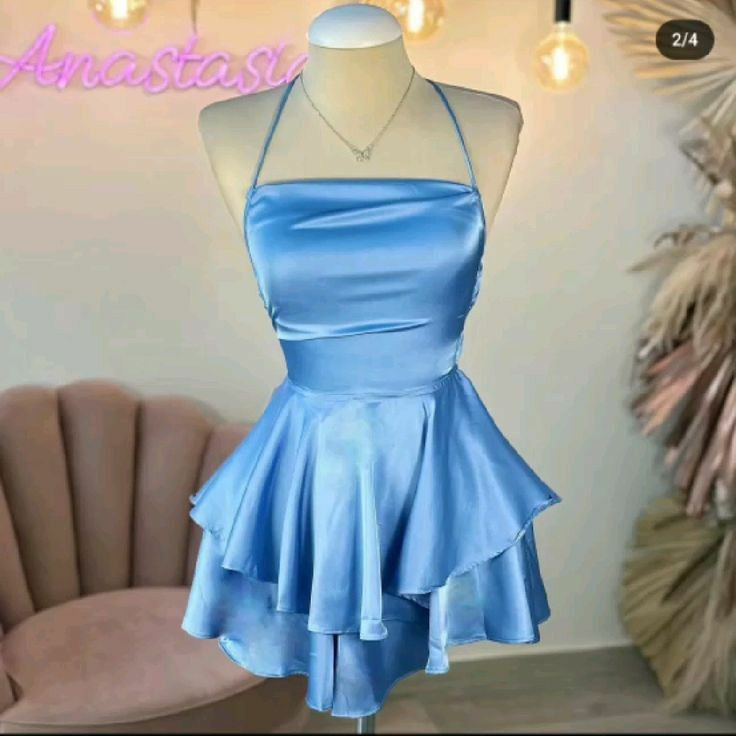 Lovely Pink Straps A-Line Satin Short Party Dress Homecoming Dress MD7466