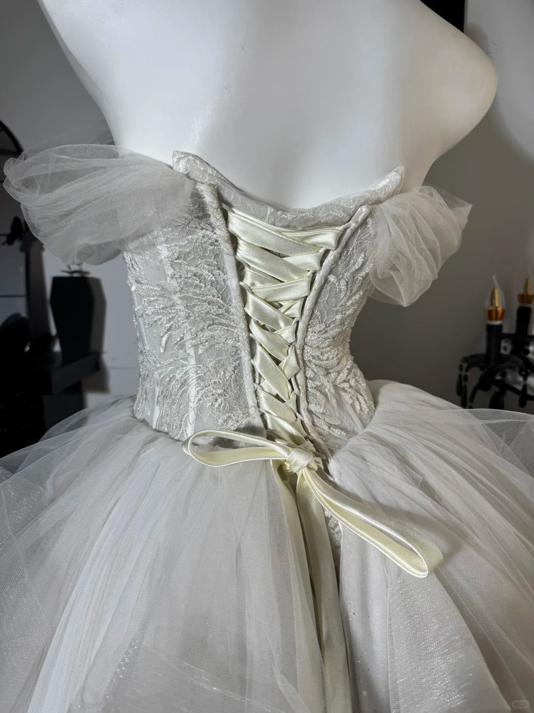 New Homecoming Dress Off the Shoulder Lace Tulle Hi-Lo Cascade Applique Bead Back to School Outfits Party Dress Birthday Dress Wedding Dress D7674