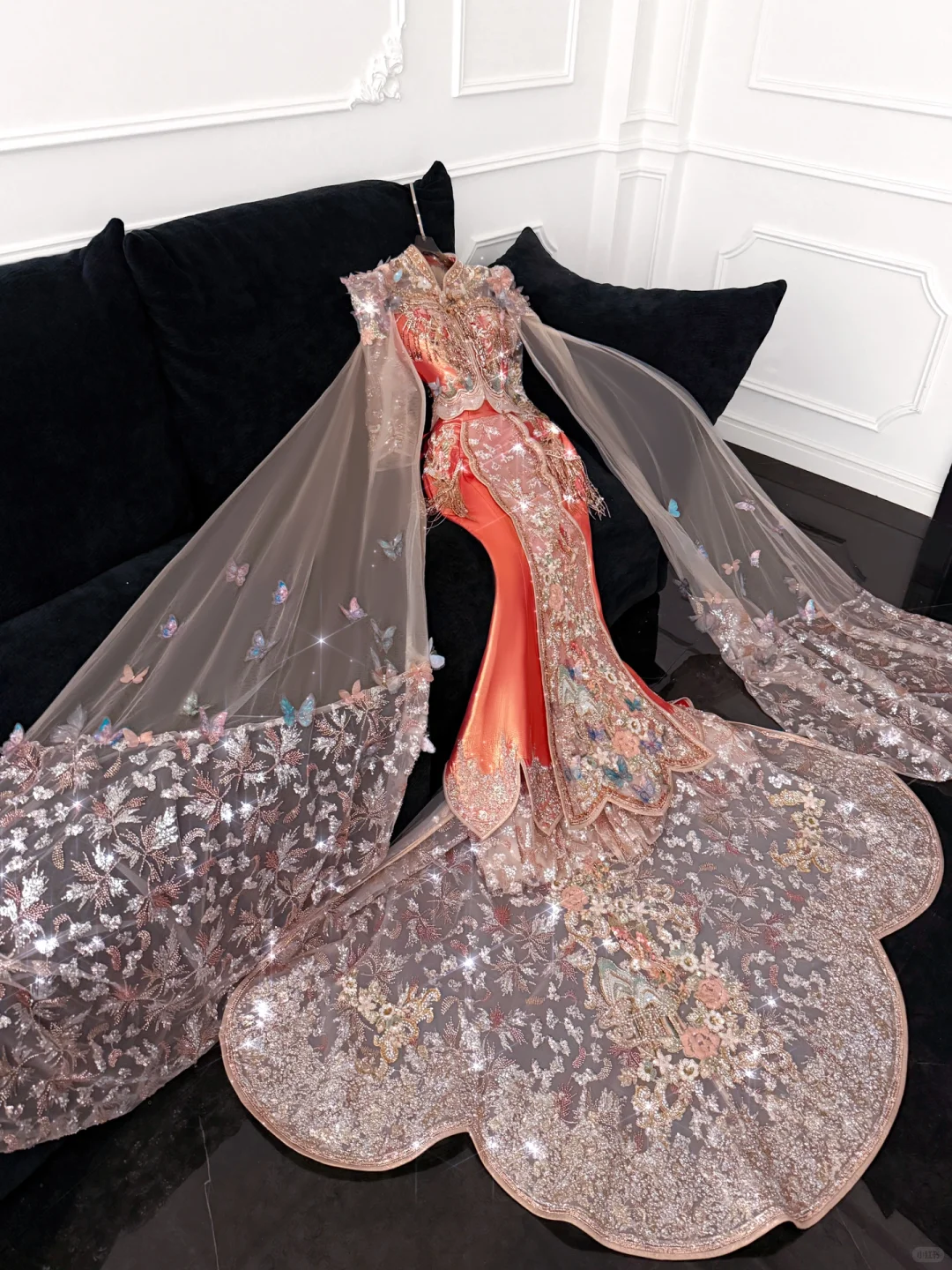 Gorgeous Shiny Beaded Exquisite Embroidery 3D Butterflies Mermaid Floor-length Evening Dress Prom Dresses D1663