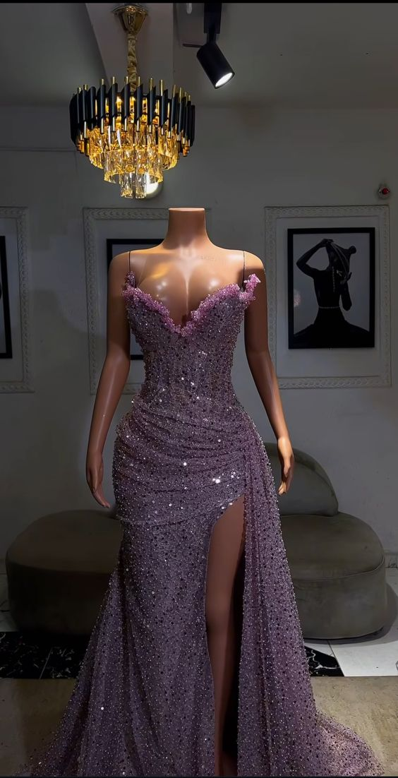 Gorgeous Sweetheart Sheath Purple Sequins Long Evening Party Dress MD7323