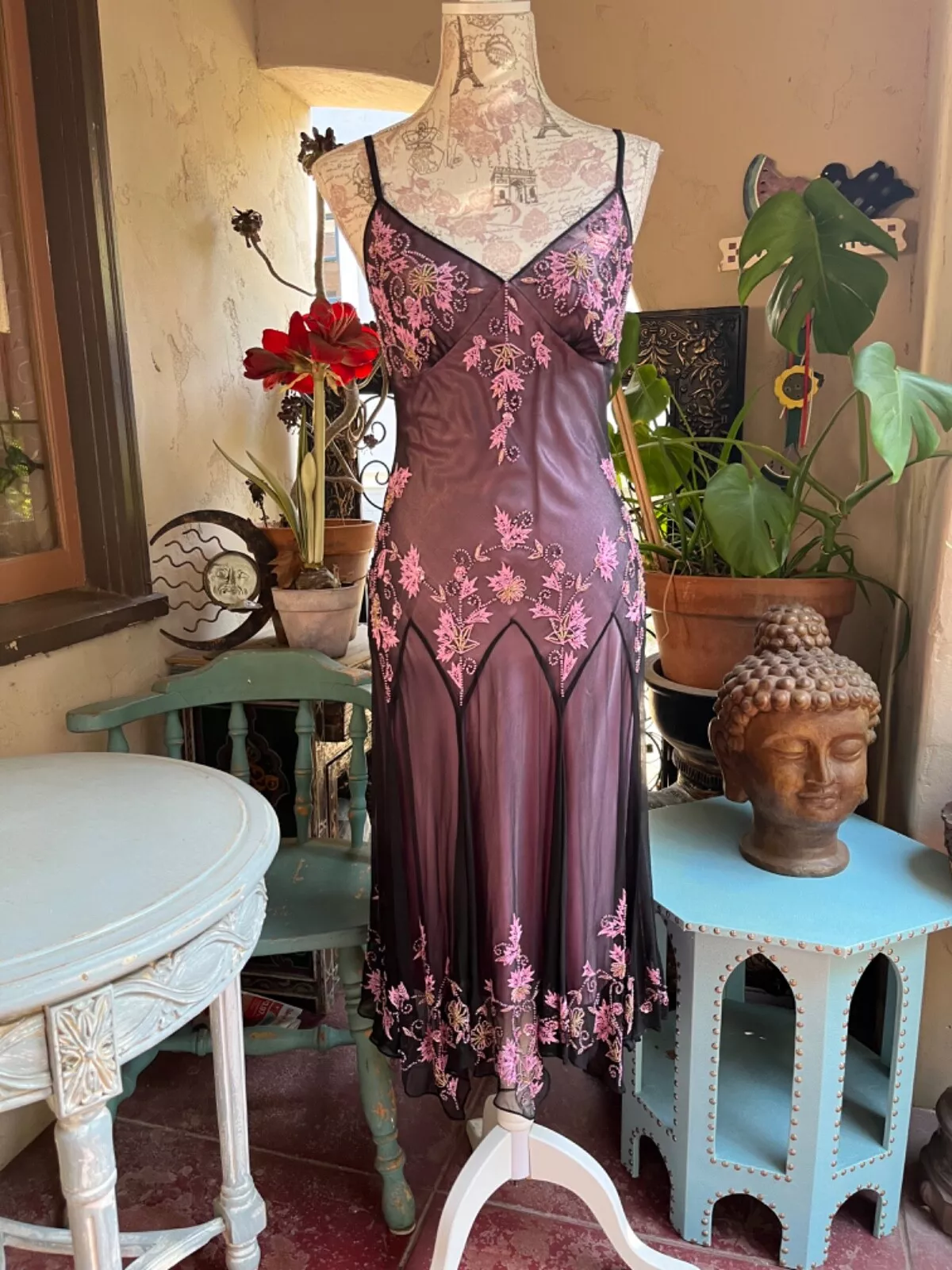 Dark Purple Spaghetti Straps Beading Vintage Party Dress Evening Gown MD7816