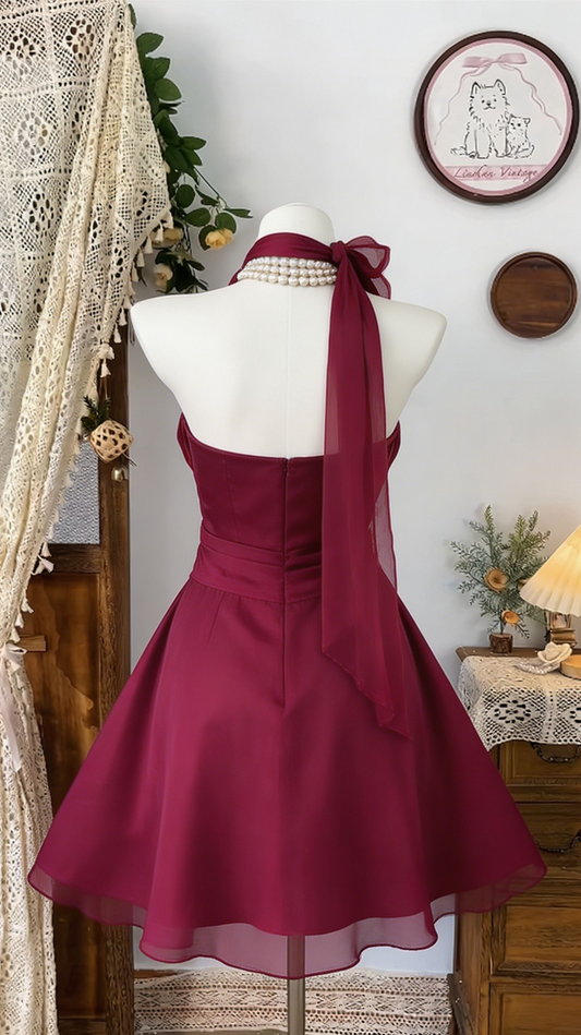 Beauty Homecoming Dress Halter Pleated Back to School Outfits Party Dress D6535