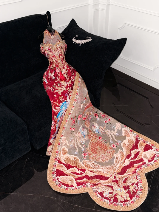 Gorgeous Sparkling Beaded Sequin Mermaid Design Exquisite Embroidery Evening Dress Prom Dresses D1643