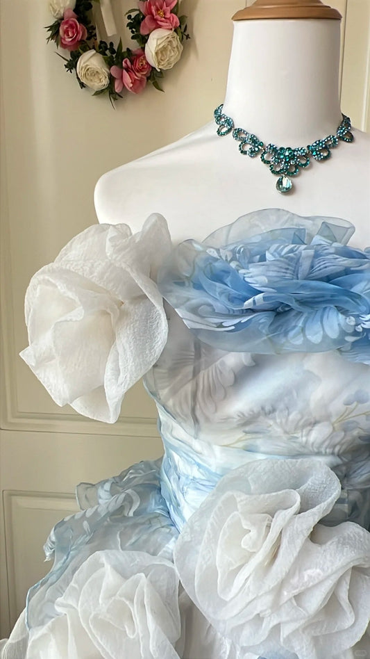 Stunning Homecoming Dress Strapless Flower Back to School Outfits Party Dress D6449