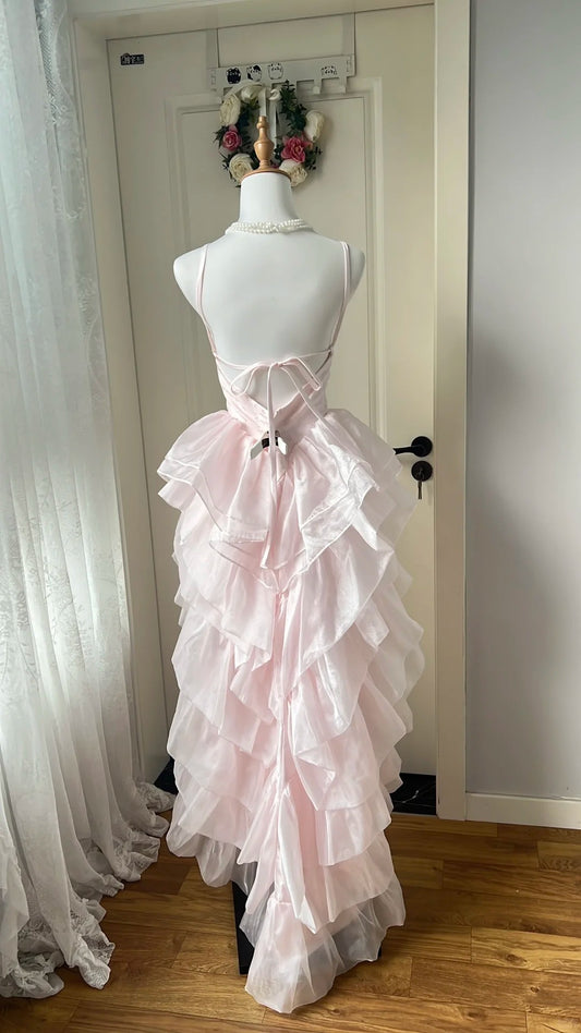 Sweet Homecoming Dress Spaghetti Strap Tulle Cascade Back to School Outfits Party Dress D6459