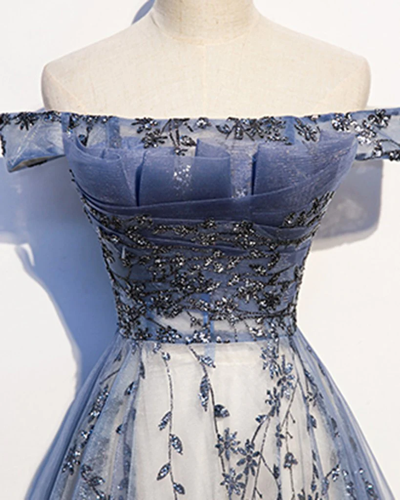 Elegantes schulterfreies A-Linien-Partykleid aus Tüll MD7185