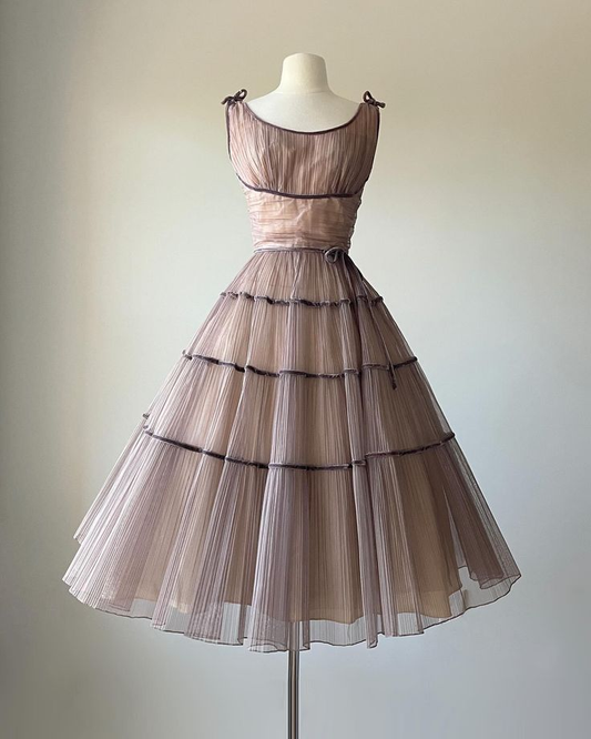 Hellrosa ärmelloses A-Linien-Chiffon-Partykleid in Midilänge, Geburtstagskleid, D1216