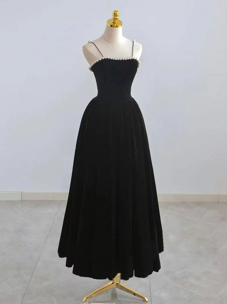 Retro Burgundy Beaded Spaghetti Strap Design A-line Velvet Party Dress Homecoming Dress D1541