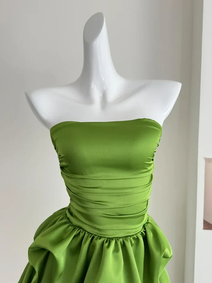 Simple Green Strapless Ruffled Hem Design A-line Mini Party Dress Homecoming Dress D1519