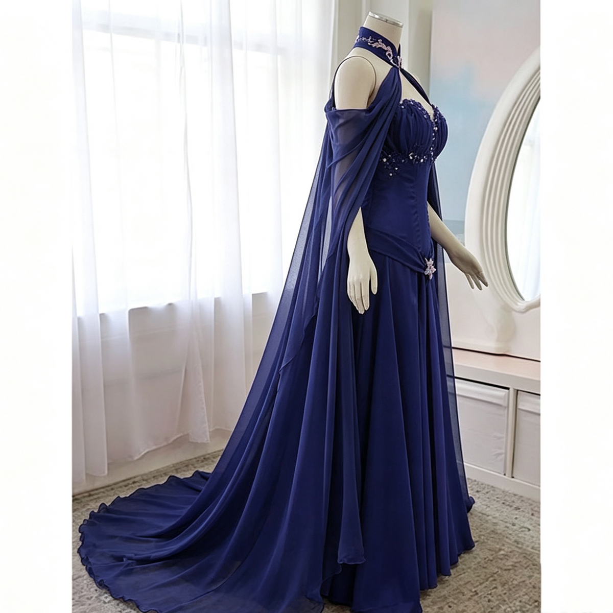 Purple Sweetheart A-Line Chiffon Long Party Dress Vintage Evening Dress, D784