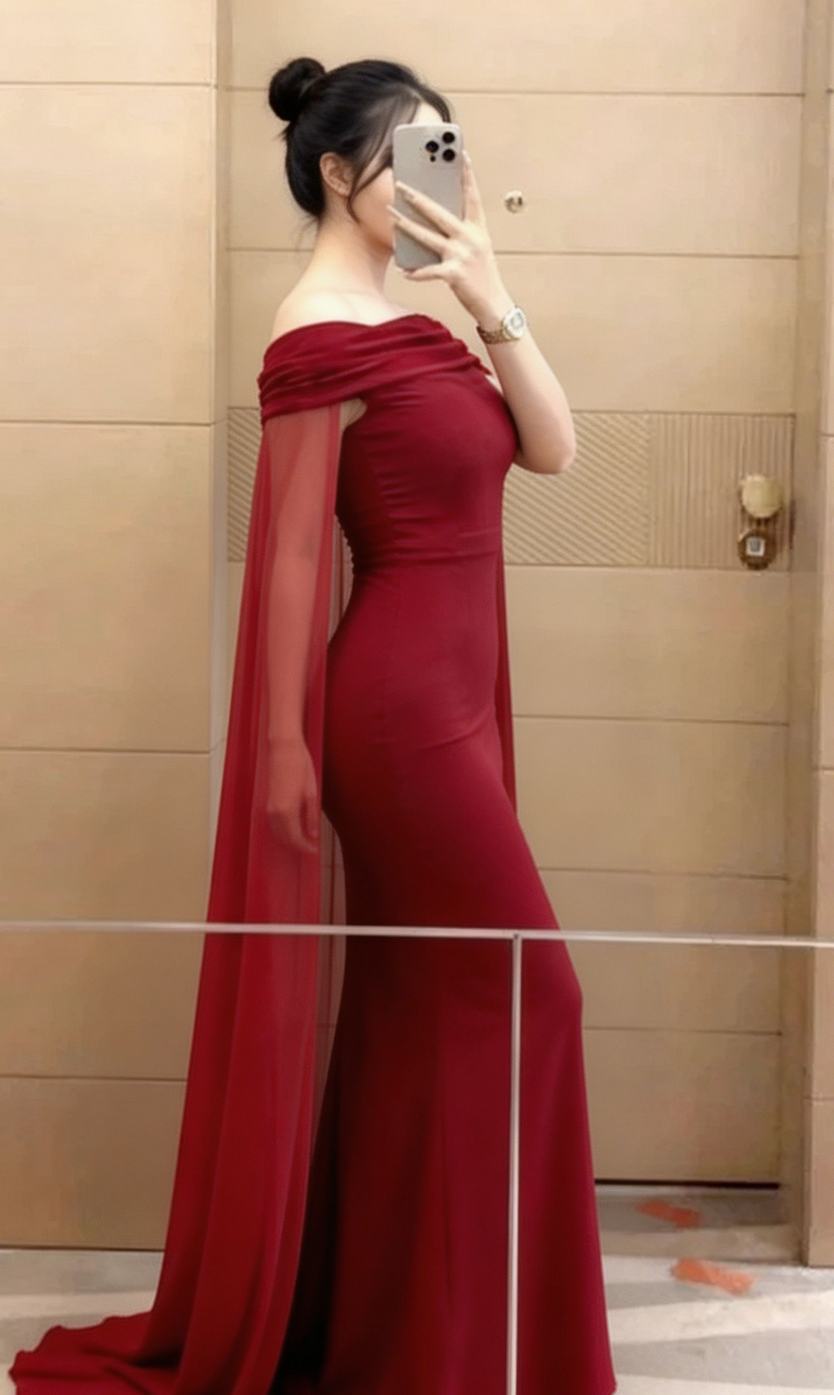Wine Red Off Shoulder Mermaid Satin Long Party Dress, D203