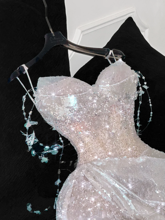 Gorgeous Sparkling Champagne Sequin Sweetheart Mermaid Elegant Chiffon Evening Dress Prom Dresses D1627