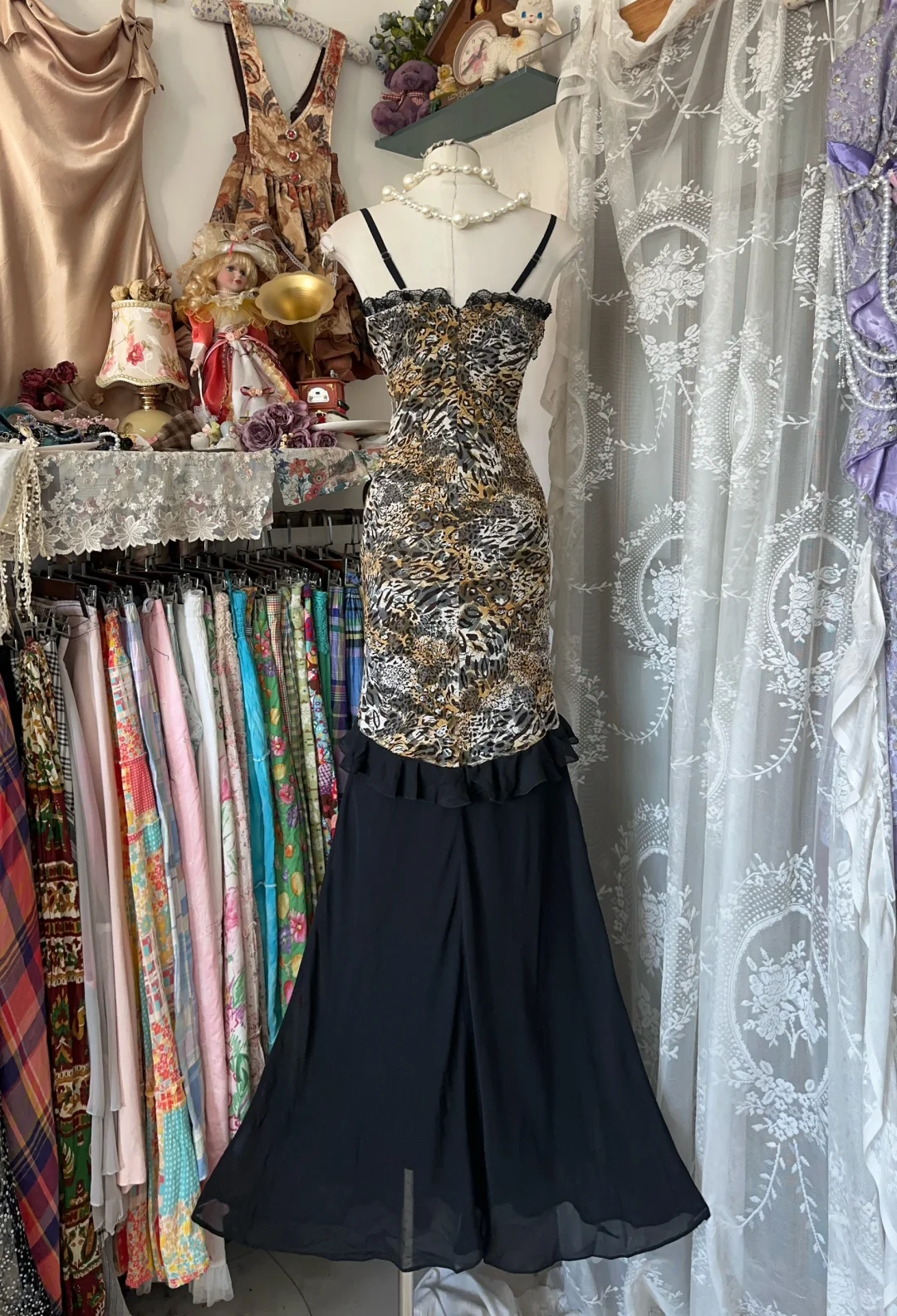 Vintage Leopard Print Sweetheart Design Mermaid Spaghetti Strap Prom Dress Evening Dress D1682
