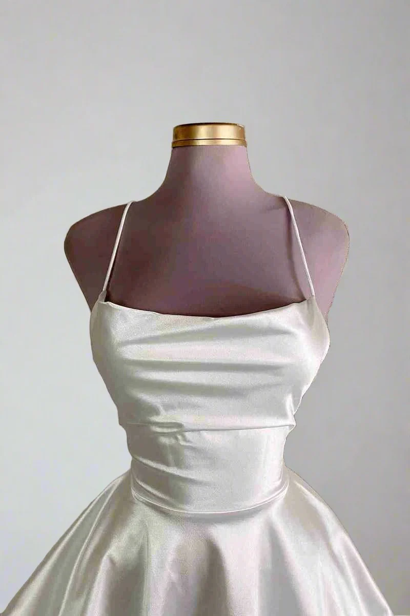 Lovely Pink Straps A-Line Satin Short Party Dress Homecoming Dress MD7466