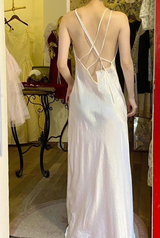 Sexy Prom Dress White Crew Neck Backless Gala Dress Birthday Party Dress Evening Dress D4574