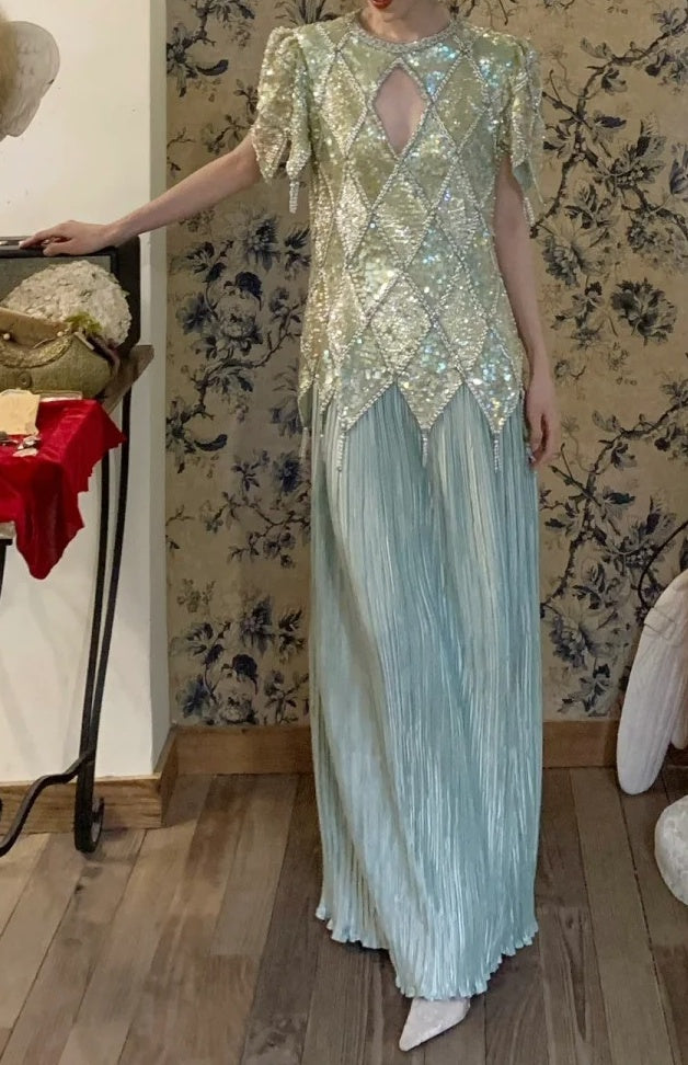 New Arrival Prom Dress Crew Neck Pleated Gala Dress Birthday Party Dress Evening Dress D4579