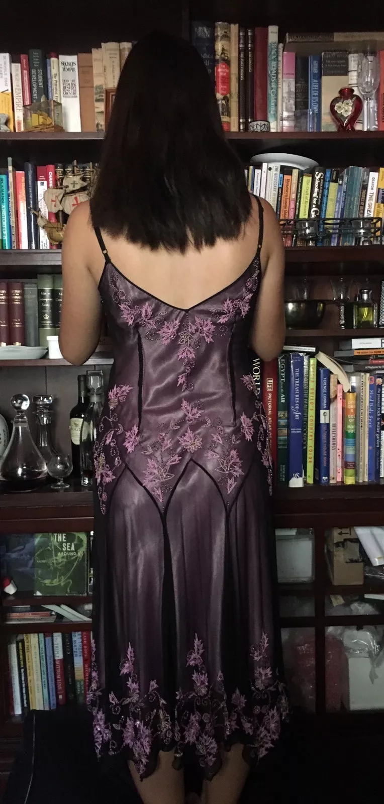 Dark Purple Spaghetti Straps Beading Vintage Party Dress Evening Gown MD7816