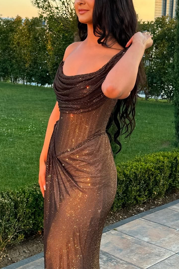 Wunderschönes langes Meerjungfrauen-Partykleid mit einer Schulter und Schlitz MD7461