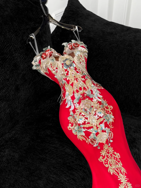 Retro Sparkling Beaded Sequin Mermaid Design Exquisite Embroidery Wedding Outfit Evening Dress Prom Dresses D1640